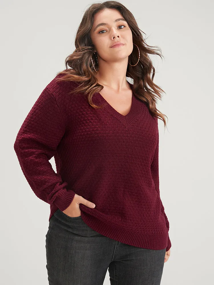 Solid Pointelle Knit V Neck Loose Knit Top sold by Bloomchic product image thumbnail 2