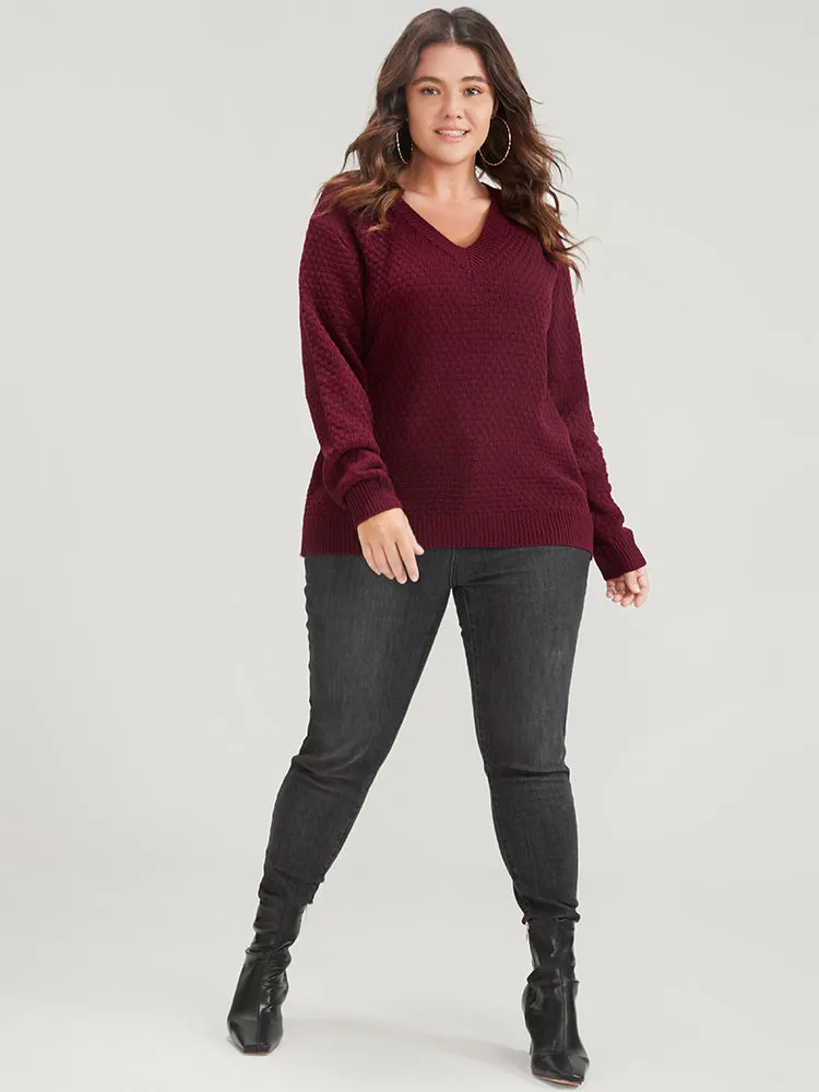 Solid Pointelle Knit V Neck Loose Knit Top sold by Bloomchic product image thumbnail 5