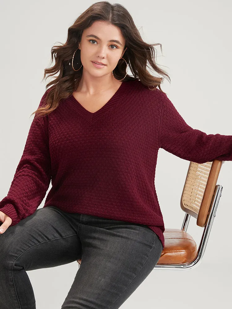 Solid Pointelle Knit V Neck Loose Knit Top sold by Bloomchic product image thumbnail 4