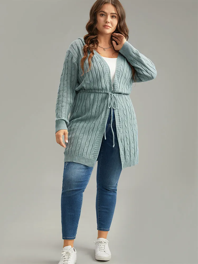 Cable Knit Drawstring Front Hooded Cardigan sold by Bloomchic product image thumbnail 5