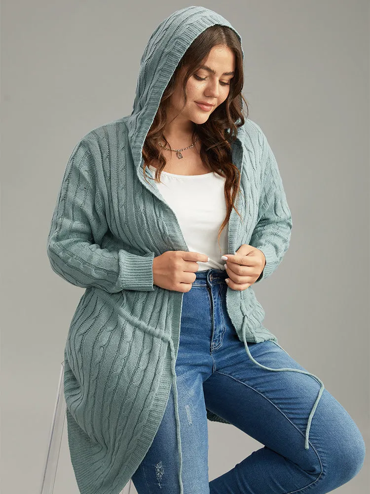 Cable Knit Drawstring Front Hooded Cardigan sold by Bloomchic product image thumbnail 3
