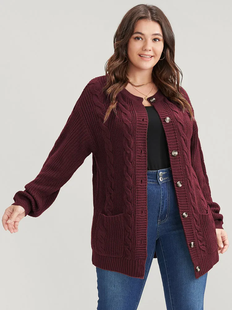 Solid Pointelle Knit Cable Knit Button Front Cardigan sold by Bloomchic product image thumbnail 3