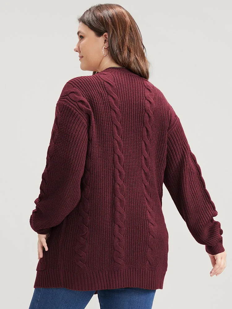 Solid Pointelle Knit Cable Knit Button Front Cardigan sold by Bloomchic product image thumbnail 5