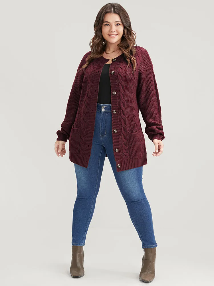 Solid Pointelle Knit Cable Knit Button Front Cardigan sold by Bloomchic product image thumbnail 4