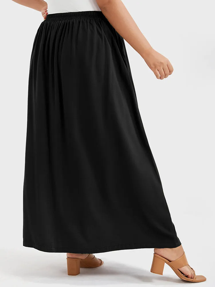 Solid Button Pocket Split Elastic Waist Skirt sold by Bloomchic product image thumbnail 3