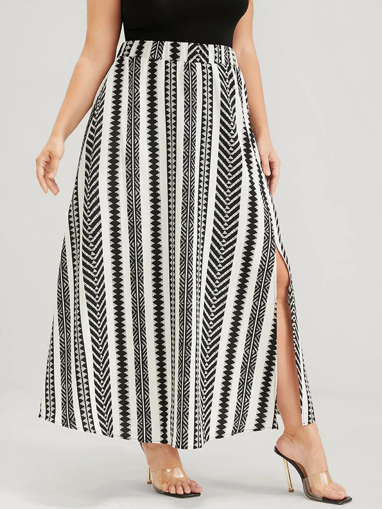 Asymmetrical Striped Geometric Print Elastic Waist Pocket Split Skirt sold by Bloomchic product image thumbnail 4