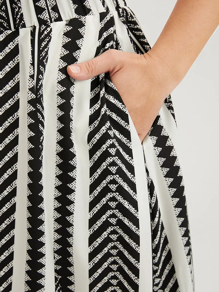 Asymmetrical Striped Geometric Print Elastic Waist Pocket Split Skirt sold by Bloomchic product image thumbnail 5
