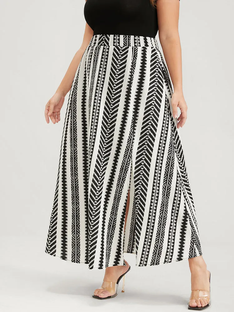 Asymmetrical Striped Geometric Print Elastic Waist Pocket Split Skirt sold by Bloomchic product image thumbnail 2