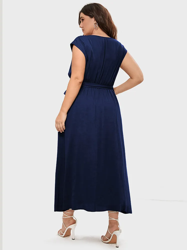 Solid Button Pocket Sleeveless Wrap Split Belted Dress sold by Bloomchic product image thumbnail 5
