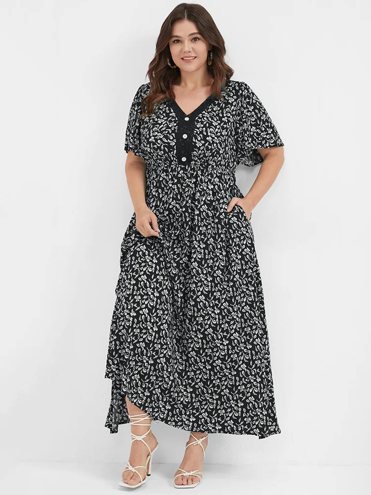 Ditsy Floral Button Lace Pocket Split Ruffles Maxi Dress sold by Bloomchic product image thumbnail 2