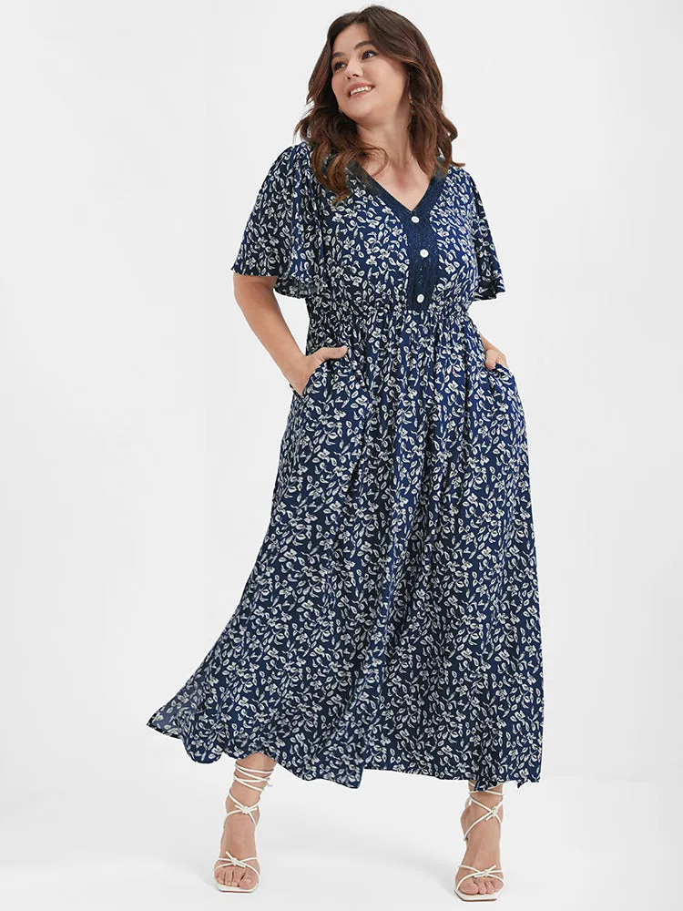 Ditsy Floral Button Lace Pocket Split Ruffles Maxi Dress sold by Bloomchic product image thumbnail 5