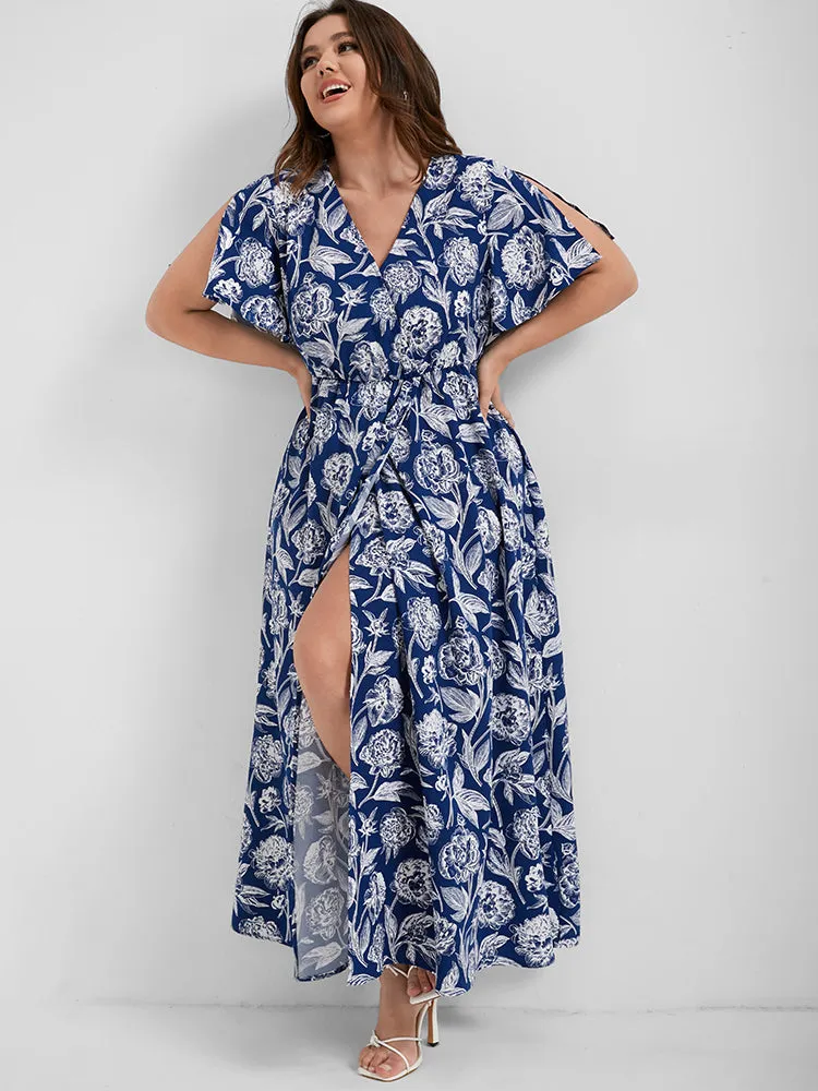 Floral Flutter Split Sleeve Wrap Maxi Dress sold by Bloomchic