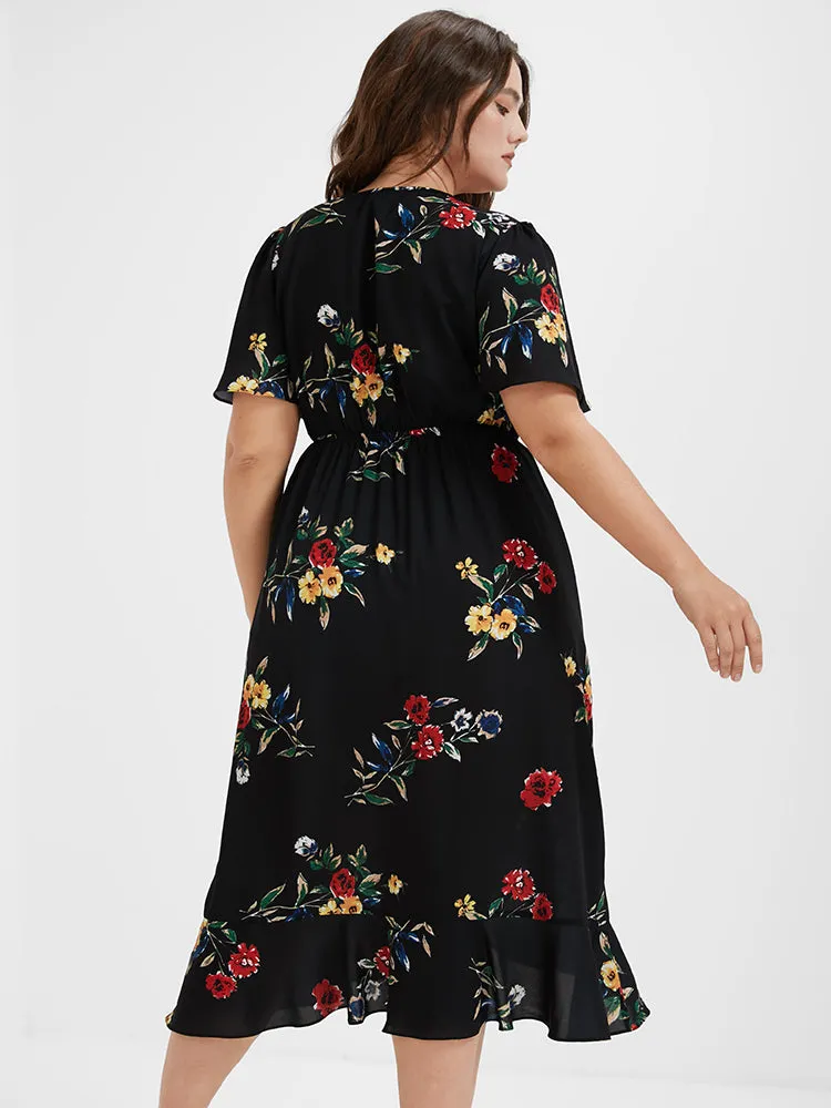 Floral Ruffles Knot Wrap Midi Dress sold by Bloomchic product image thumbnail 5