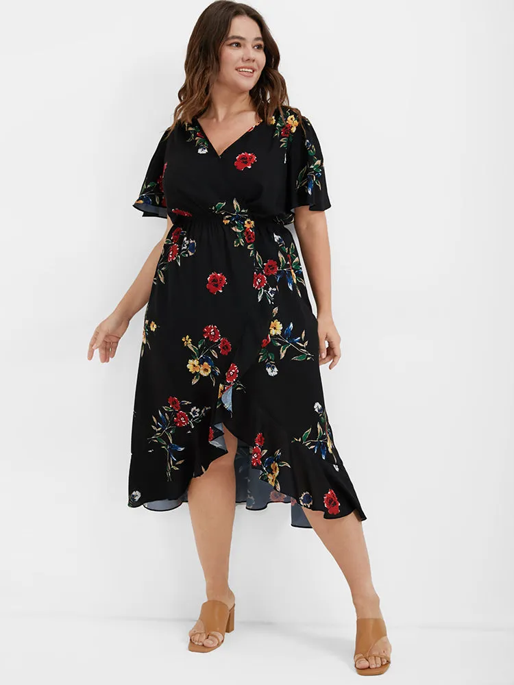 Floral Ruffles Knot Wrap Midi Dress sold by Bloomchic