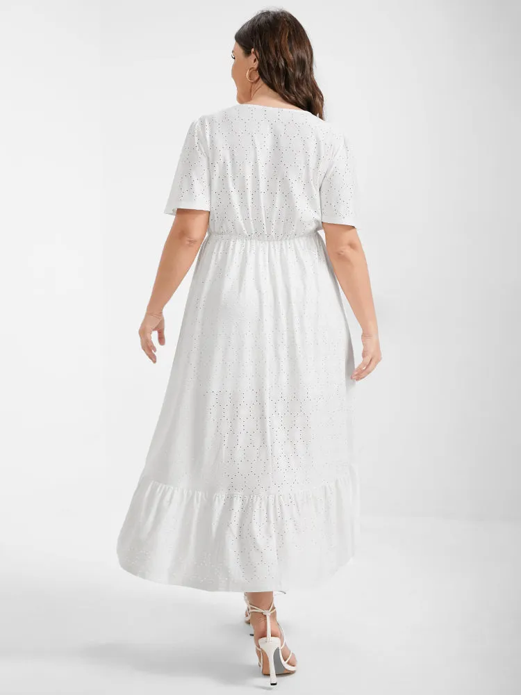 Solid Broderie Anglaise Button Split Ruffled Midi Dress sold by Bloomchic product image thumbnail 3