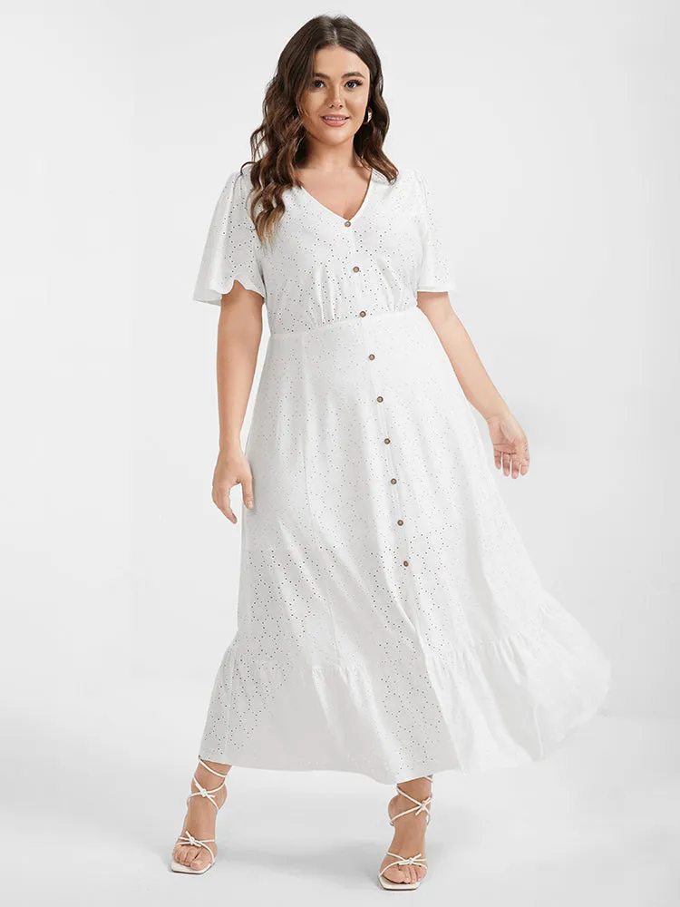 Solid Broderie Anglaise Button Split Ruffled Midi Dress sold by Bloomchic product image thumbnail 2