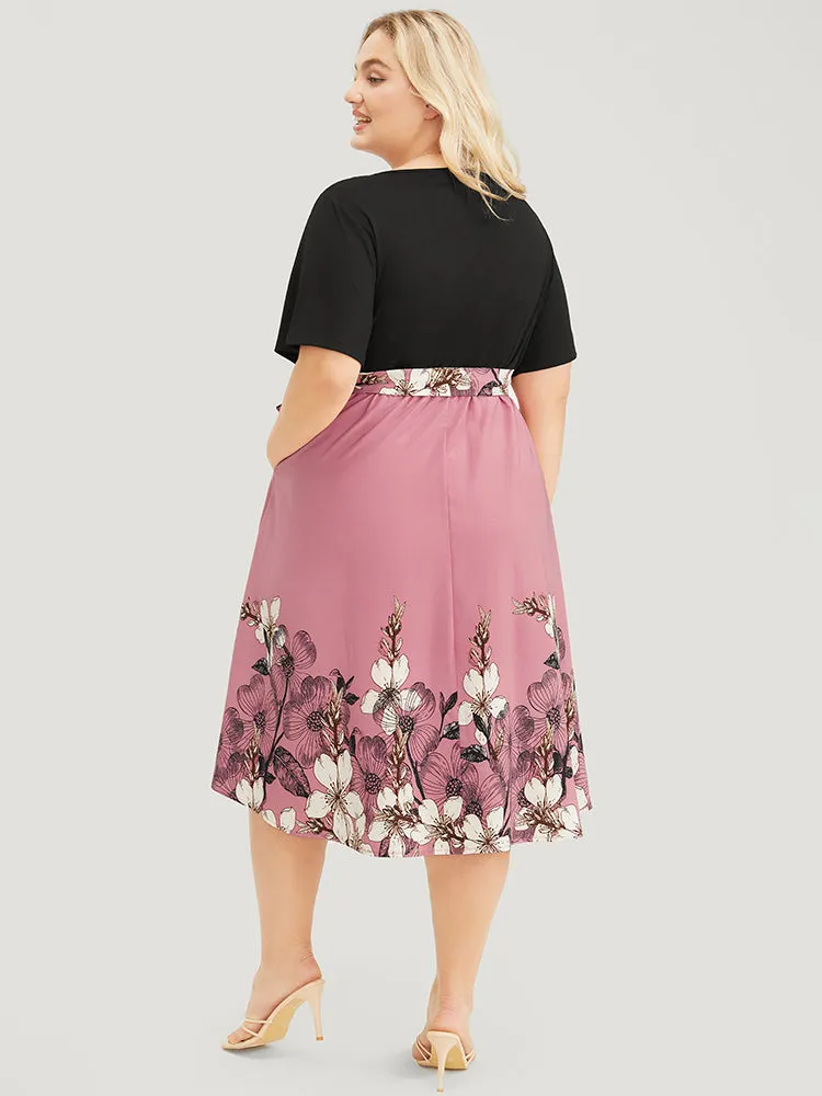 Floral Patchwork Contrast Belt Pocket Ruffle Dress sold by Bloomchic product image thumbnail 4