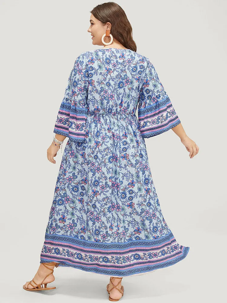 Bandana Flounce Sleeve Knot Button Detail Ruffle Hem Dress sold by Bloomchic product image thumbnail 2