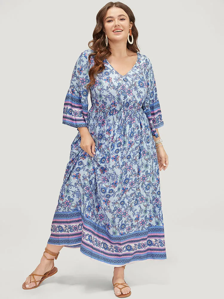 Bandana Flounce Sleeve Knot Button Detail Ruffle Hem Dress sold by Bloomchic product image thumbnail 5