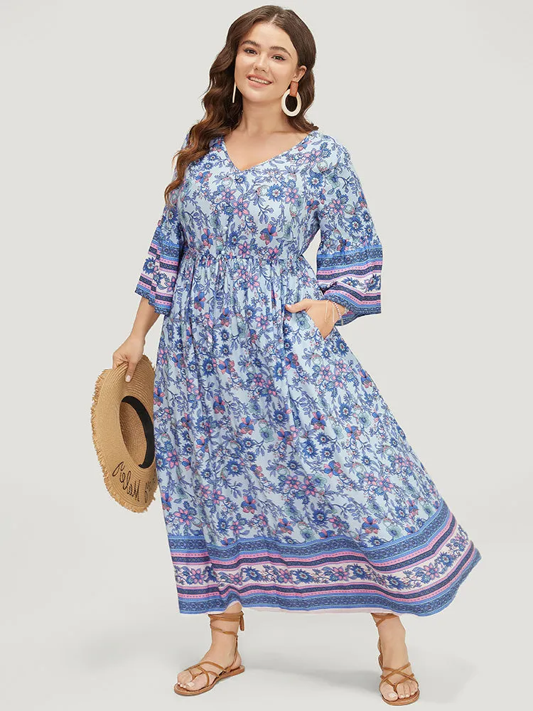 Bandana Flounce Sleeve Knot Button Detail Ruffle Hem Dress sold by Bloomchic product image thumbnail 4