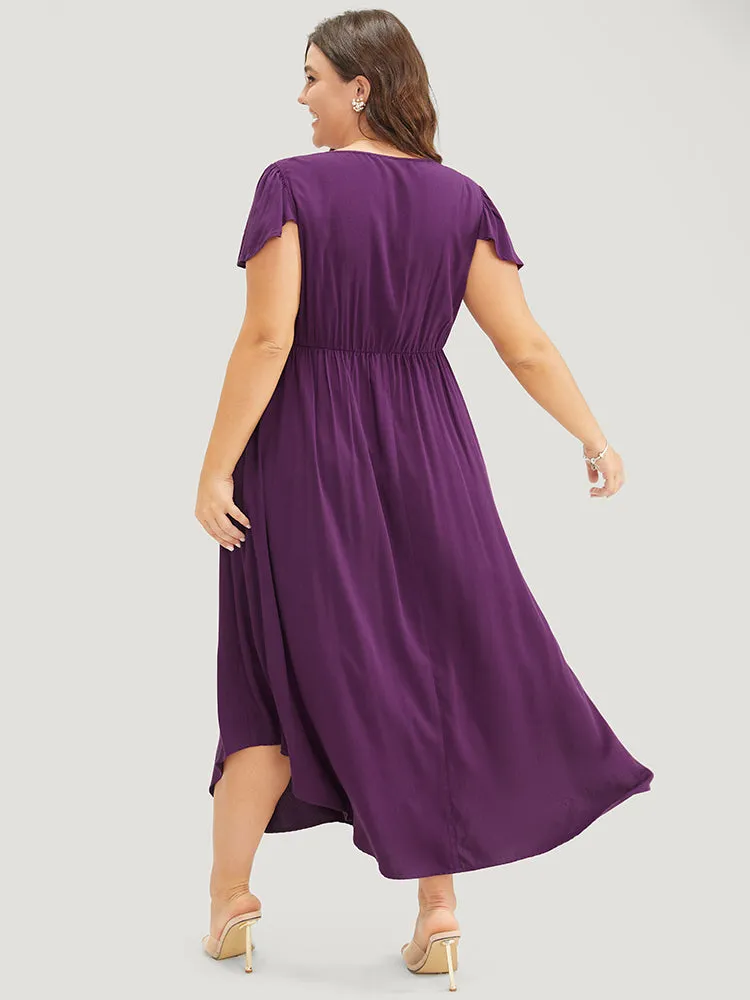 Floral Tie Neck Tassels Pocket Ruffle Arc Hem Dress sold by Bloomchic product image thumbnail 4