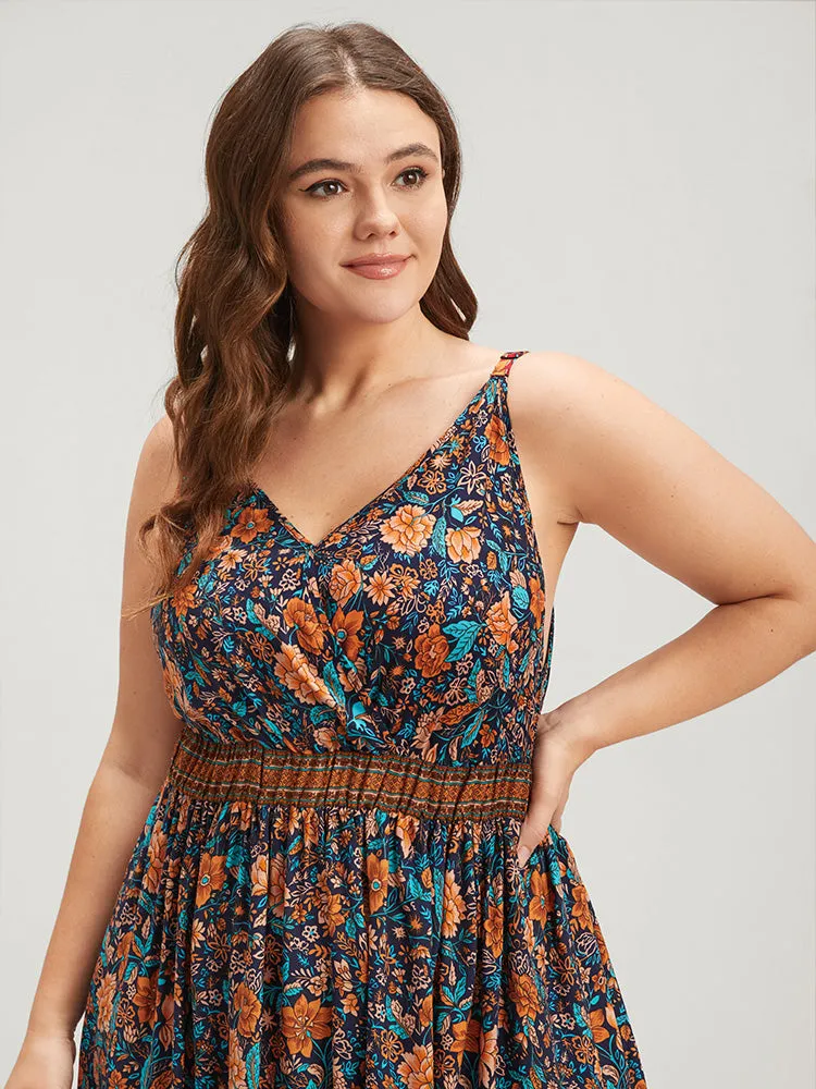 Floral Gathered Button Pocket Cami Maxi Dress sold by Bloomchic product image thumbnail 4