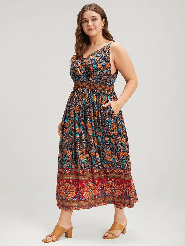 Floral Gathered Button Pocket Cami Maxi Dress sold by Bloomchic