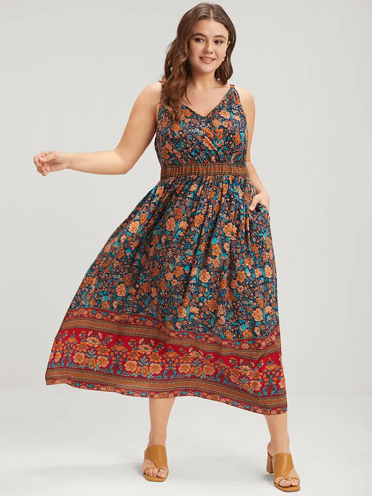 Floral Gathered Button Pocket Cami Maxi Dress sold by Bloomchic product image thumbnail 2