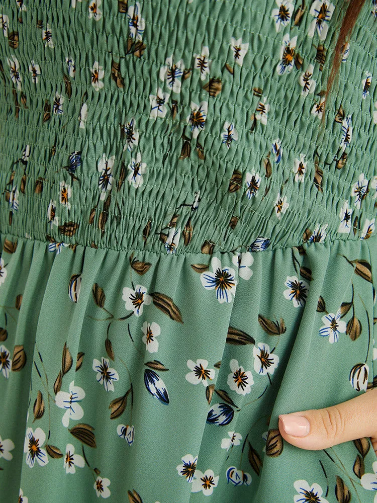 Ditsy Floral V Neck Pocket Lantern Sleeve Shirred Flutter Dress sold by Bloomchic product image thumbnail 5