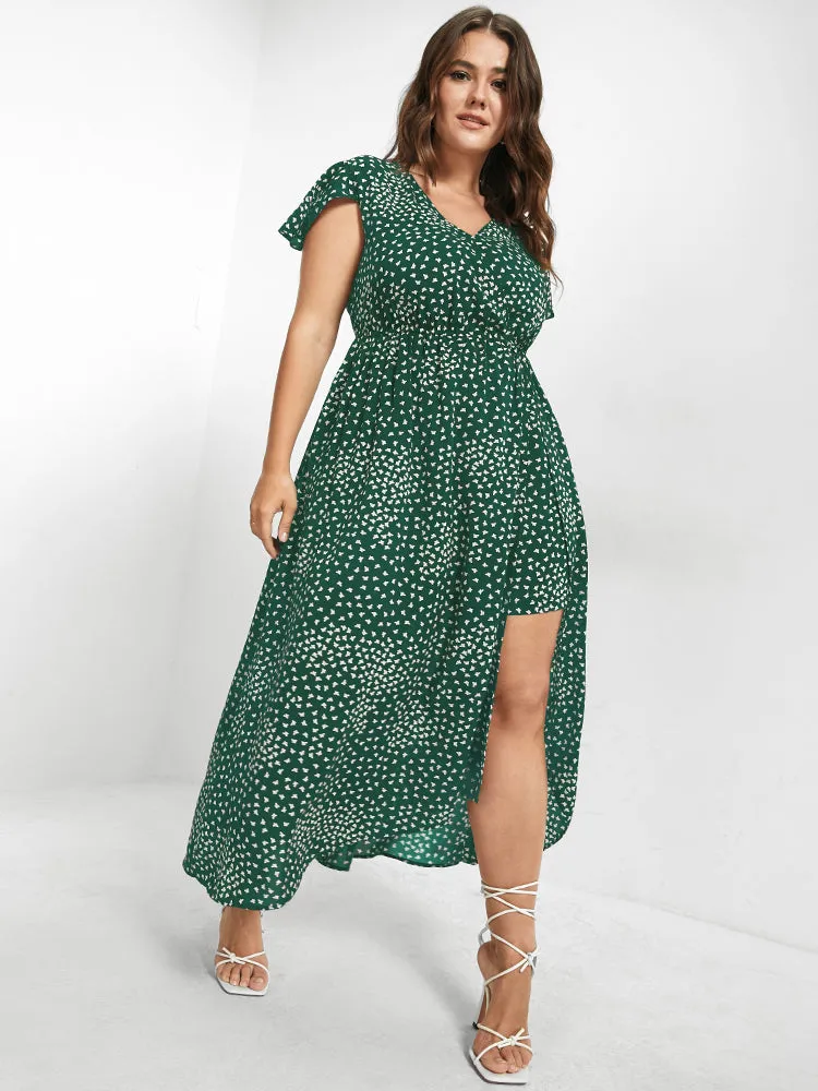 V Neck Butterfly Pattern Split Dress sold by Bloomchic