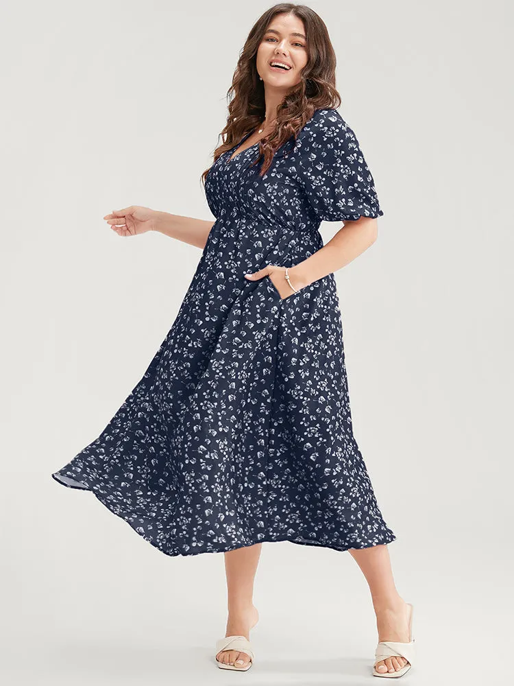 Ditsy Floral Pleated Pocket Raglan Sleeve Ruffle Dress sold by Bloomchic product image thumbnail 3