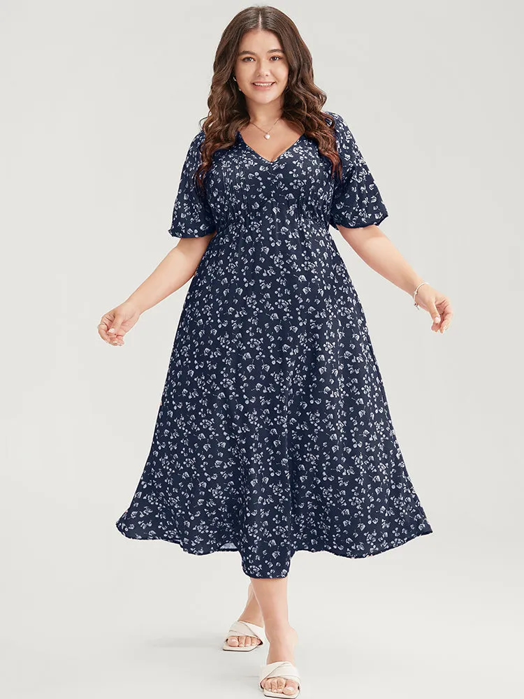 Ditsy Floral Pleated Pocket Raglan Sleeve Ruffle Dress sold by Bloomchic product image thumbnail 2