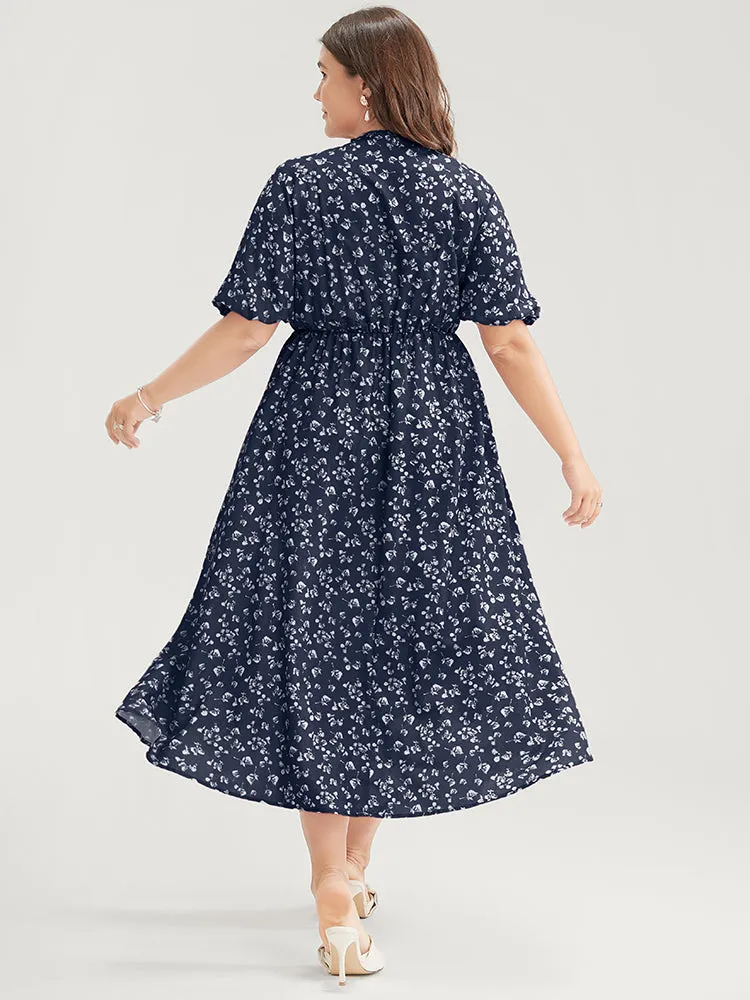 Ditsy Floral Pleated Pocket Raglan Sleeve Ruffle Dress sold by Bloomchic product image thumbnail 4