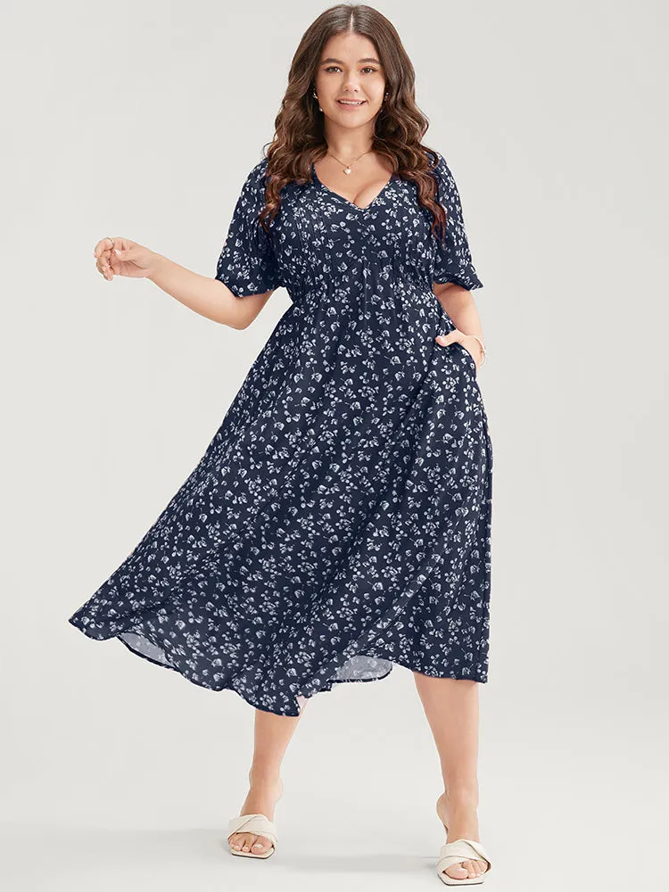 Ditsy Floral Pleated Pocket Raglan Sleeve Ruffle Dress sold by Bloomchic