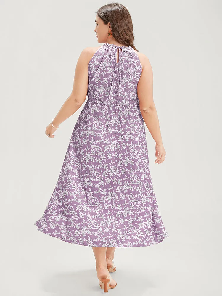Ditsy Floral Ruffle Hem Pocket Keyhole Halter Dress sold by Bloomchic product image thumbnail 4