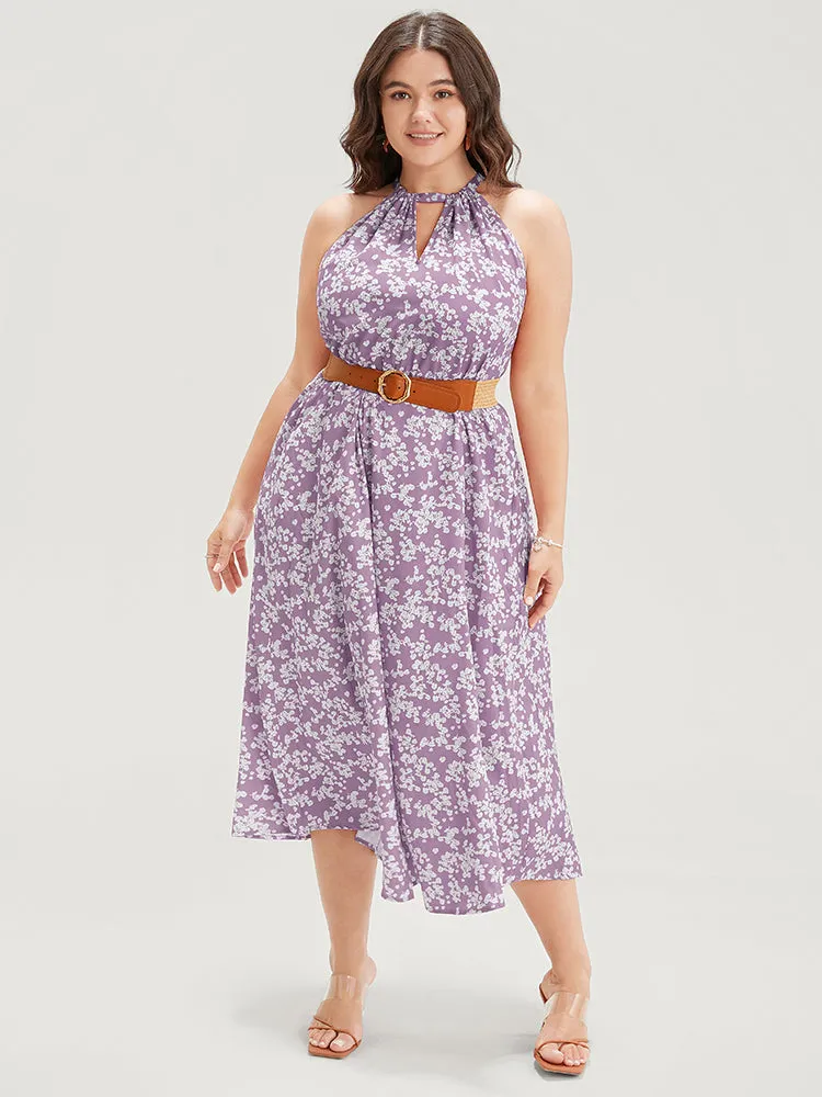 Ditsy Floral Ruffle Hem Pocket Keyhole Halter Dress sold by Bloomchic product image thumbnail 2