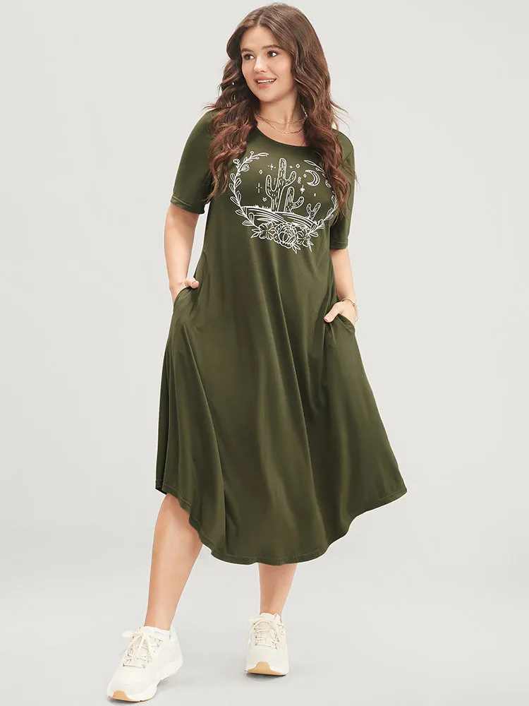Graphic Print Pocket Arc Hem Tee Dress sold by Bloomchic product image thumbnail 2
