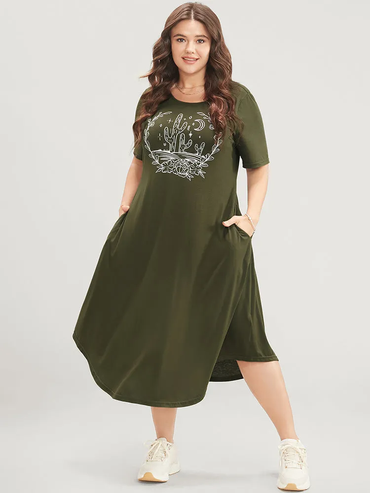 Graphic Print Pocket Arc Hem Tee Dress sold by Bloomchic product image thumbnail 4