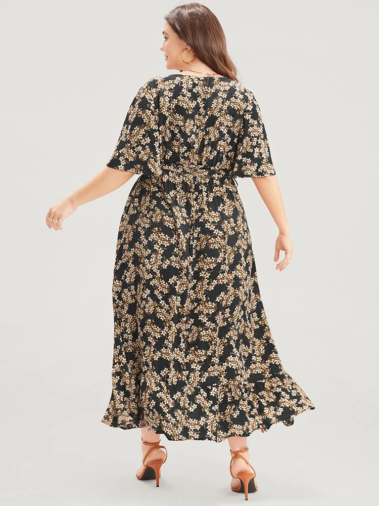 Floral Print Wrap Ruffles Pocket Belted Asymmetrical Hem Dress sold by Bloomchic product image thumbnail 5
