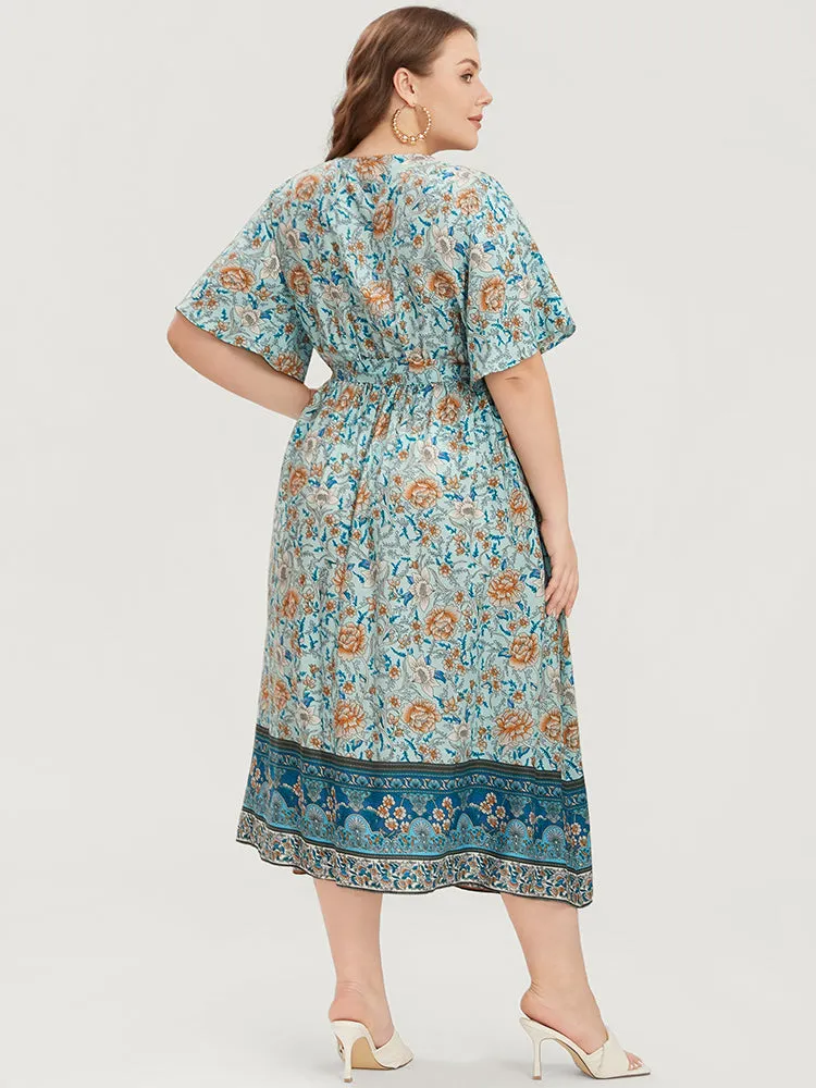 Floral Print Pocket Ruffles Belted Surplice Neck Dress sold by Bloomchic product image thumbnail 5