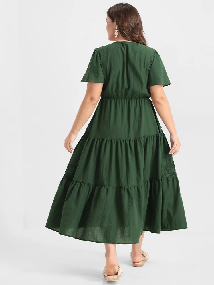 Floral Ruffled Patchwork Eyelet Lace V Neck Dress sold by Bloomchic product image thumbnail 4