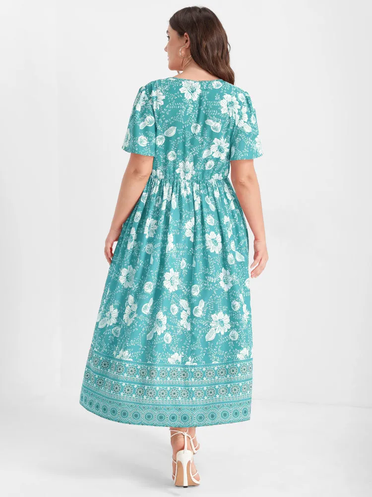 Floral Print Ruffled Ruched Split Maxi Dress sold by Bloomchic product image thumbnail 5