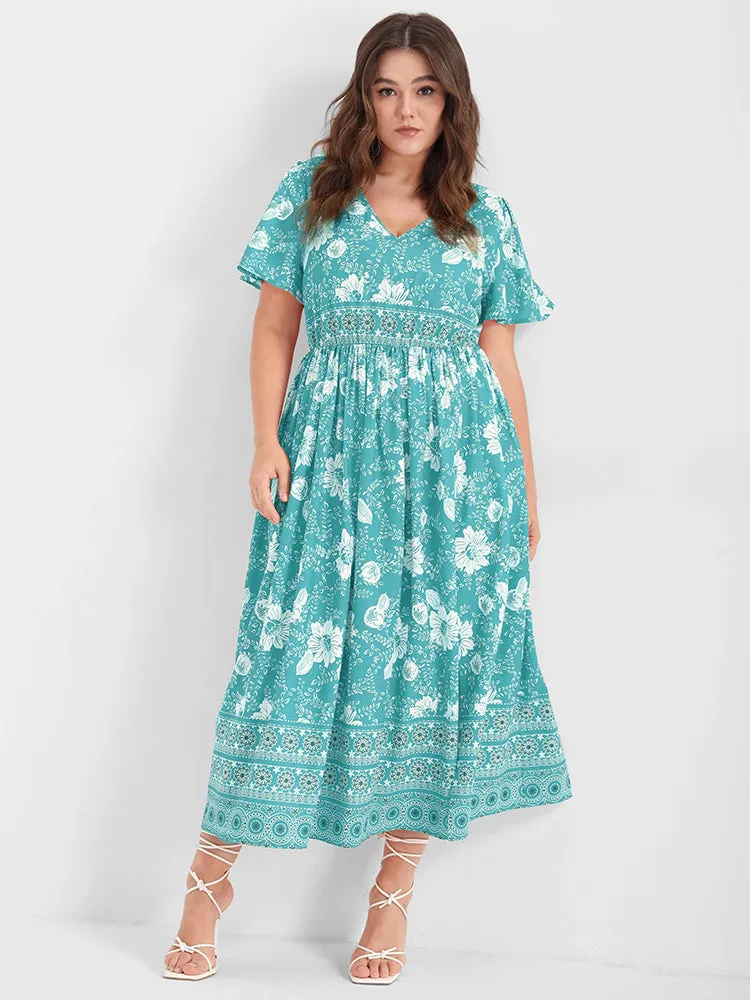 Floral Print Ruffled Ruched Split Maxi Dress sold by Bloomchic product image thumbnail 3