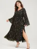 Star Split Button Bell Sleeve Flutter Hem Wrap Maxi Dress sold by Bloomchic
