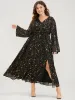 Star Split Button Bell Sleeve Flutter Hem Wrap Maxi Dress sold by Bloomchic