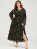Star Split Button Bell Sleeve Flutter Hem Wrap Maxi Dress sold by Bloomchic