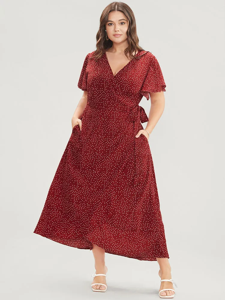Polka Dot Ruffle Sleeve Pocket Knotted Side Surplice Neck Dress sold by Bloomchic product image thumbnail 4