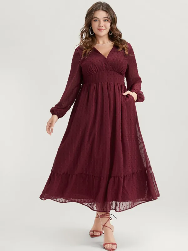 Polka Dot Lantern Sleeve Pocket Wrap Flutter Dress sold by Bloomchic