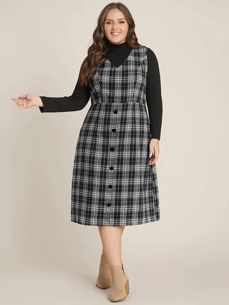 Plaid Sleeveless Button Detail Dress Without Sweater sold by Bloomchic product image thumbnail 3