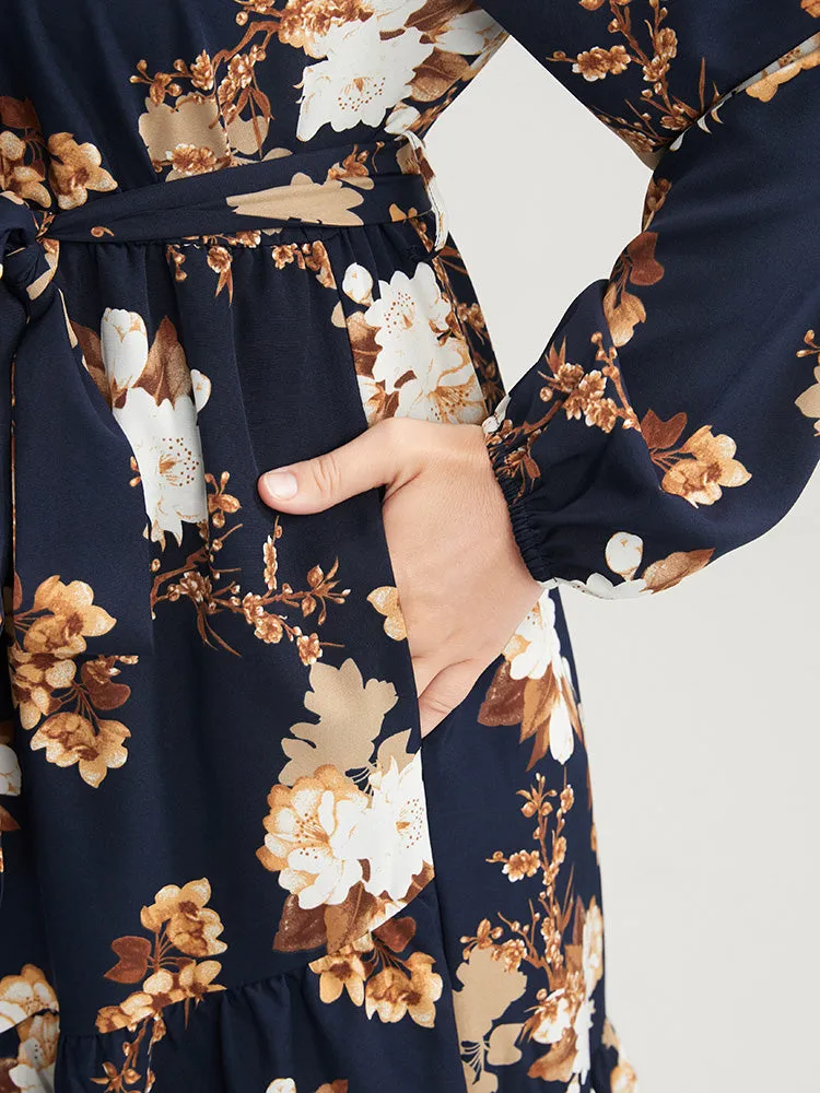 Floral Wrap Pocket Belted High Low Hem Dress sold by Bloomchic product image thumbnail 5